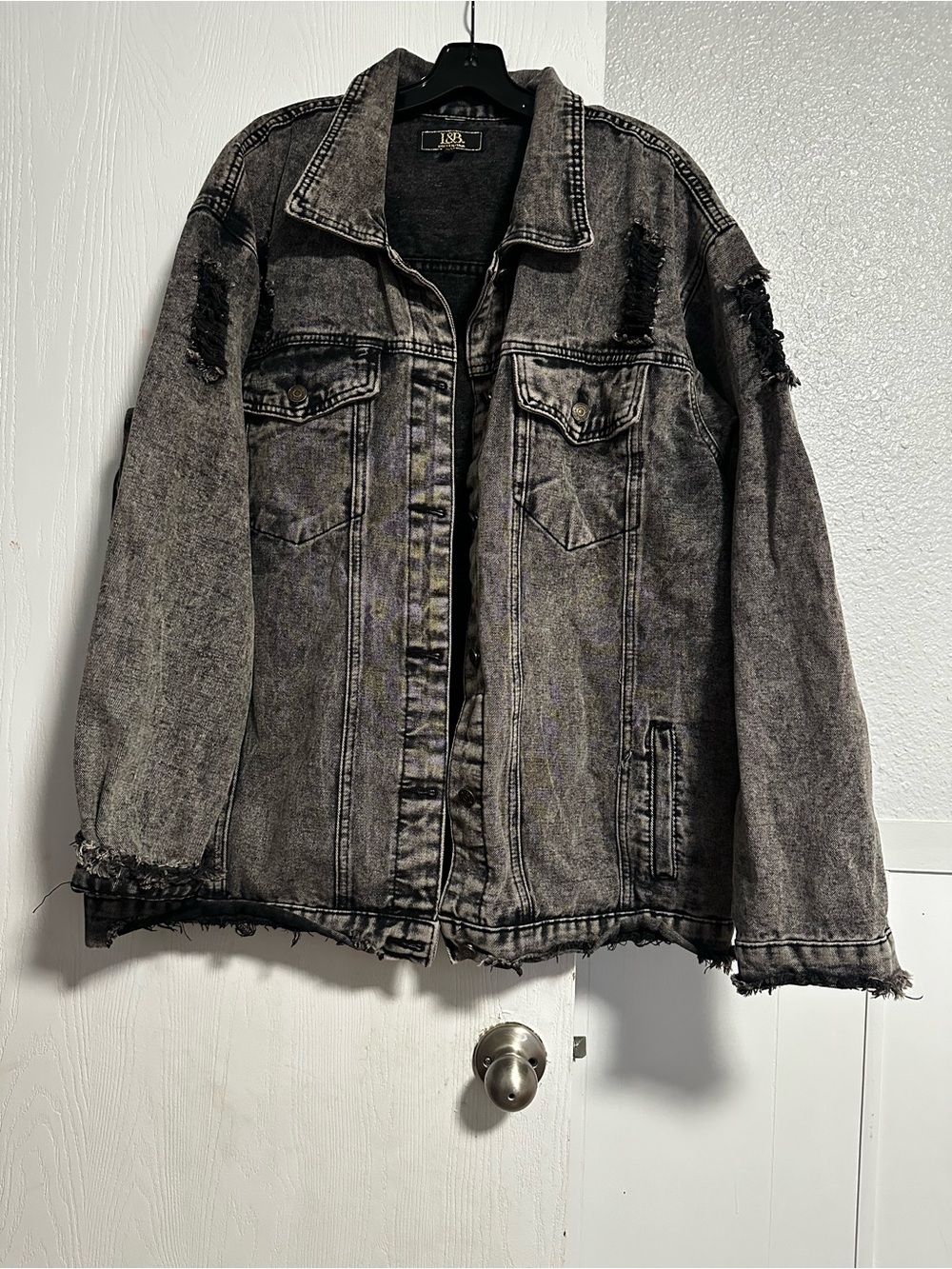 Lucky & Blessed Black Distressed Denim Jacket 2X